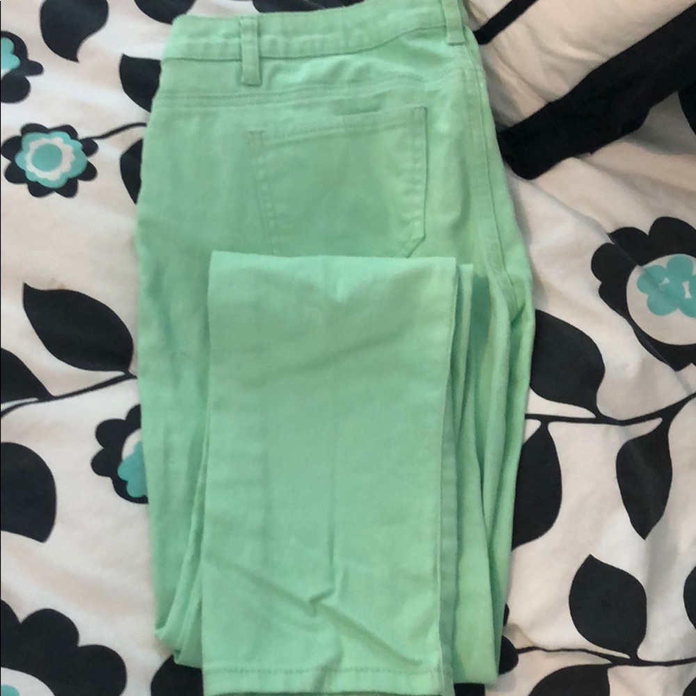 Mint green skinny jeans